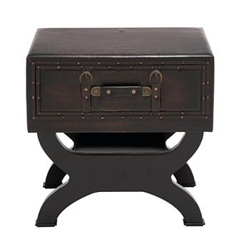 Stella & Eve Vintage Style Faux Leather Single Drawer Accent Table with Curved Legs