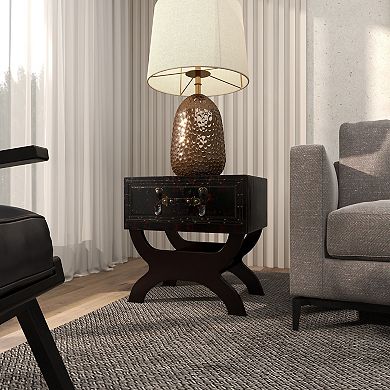 Stella & Eve Vintage Style Faux Leather Single Drawer Accent Table with Curved Legs