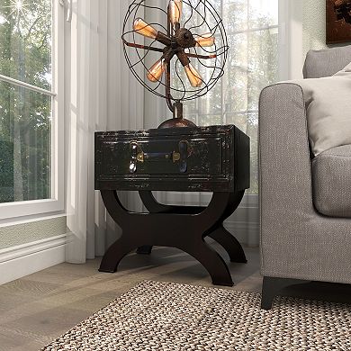 Stella & Eve Vintage Style Faux Leather Single Drawer Accent Table with Curved Legs