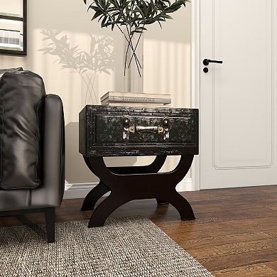 Stella & Eve Vintage Style Faux Leather Single Drawer Accent Table with Curved Legs