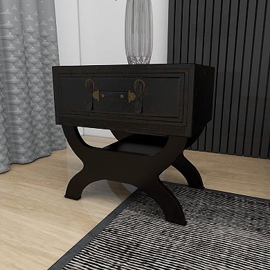 Stella & Eve Vintage Style Faux Leather Single Drawer Accent Table with Curved Legs