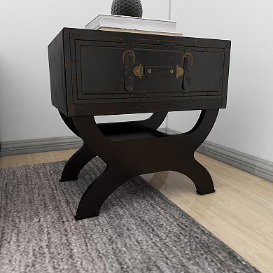 Stella & Eve Vintage Style Faux Leather Single Drawer Accent Table with Curved Legs