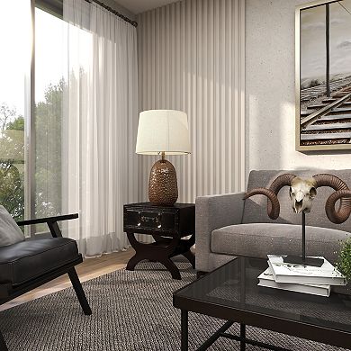 Stella & Eve Vintage Style Faux Leather Single Drawer Accent Table with Curved Legs