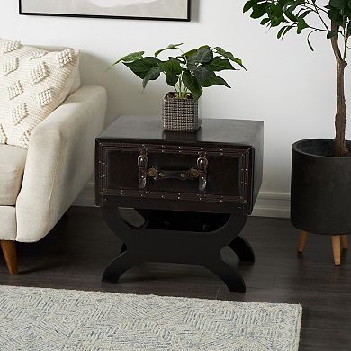 Stella & Eve Vintage Style Faux Leather Single Drawer Accent Table with Curved Legs