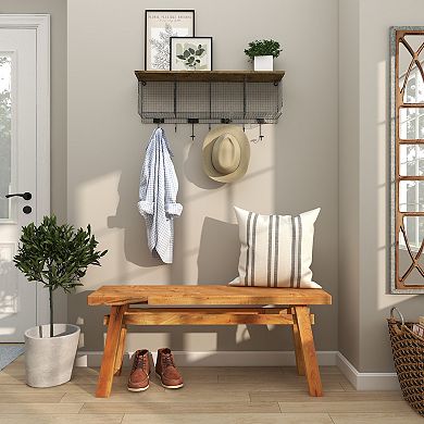 Stella & Eve Handmade Reclaimed Wood Home Bench with High Trestle Legs