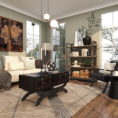 Stella & Eve Vintage Faux Leather 2 Drawer Coffee Table with Curved Stand