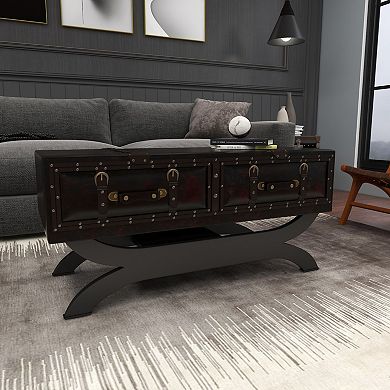 Stella & Eve Vintage Faux Leather 2 Drawer Coffee Table with Curved Stand