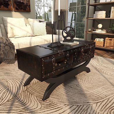 Stella & Eve Vintage Faux Leather 2 Drawer Coffee Table with Curved Stand
