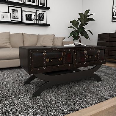 Stella & Eve Vintage Faux Leather 2 Drawer Coffee Table with Curved Stand