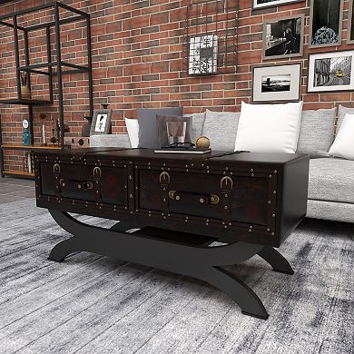 Stella & Eve Vintage Faux Leather 2 Drawer Coffee Table with Curved Stand
