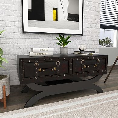 Stella & Eve Vintage Faux Leather 2 Drawer Coffee Table with Curved Stand