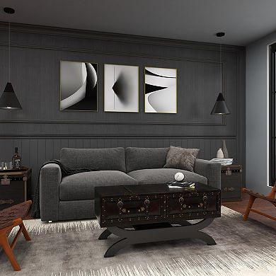 Stella & Eve Vintage Faux Leather 2 Drawer Coffee Table with Curved Stand