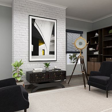 Stella & Eve Vintage Faux Leather 2 Drawer Coffee Table with Curved Stand