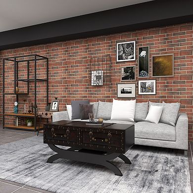 Stella & Eve Vintage Faux Leather 2 Drawer Coffee Table with Curved Stand