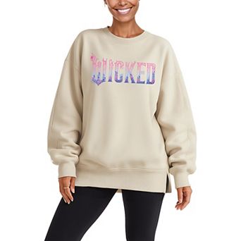 Women's Wicked For Good Logo Floral Oversized Fleece Crew Sweatshirt