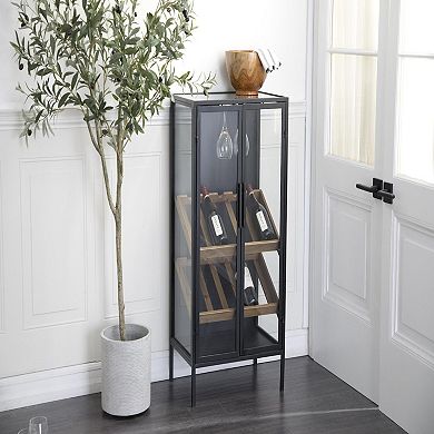 Stella & Eve Metal 10-Bottle & Glass Holder Wood Accent Wine Rack