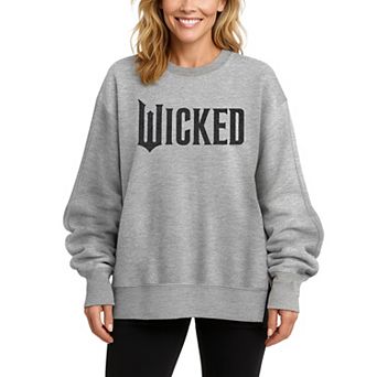 Women's Wicked Black Glitter Logo Oversized Fleece Crew Sweatshirt