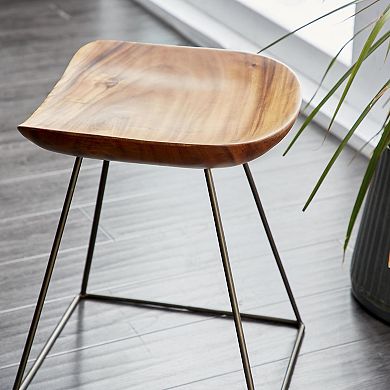Stella & Eve Wood Low Curved Stool with Metal Base