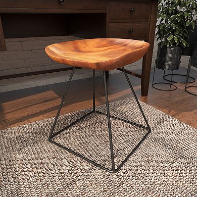 Stella & Eve Wood Low Curved Stool with Metal Base