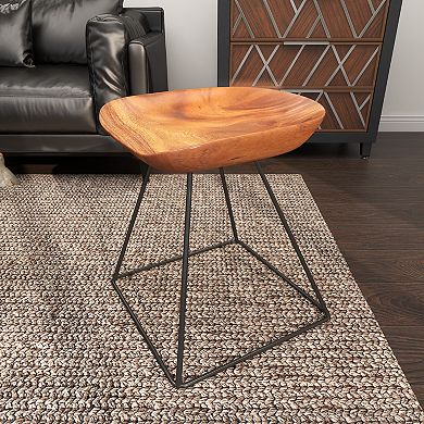 Stella & Eve Wood Low Curved Stool with Metal Base