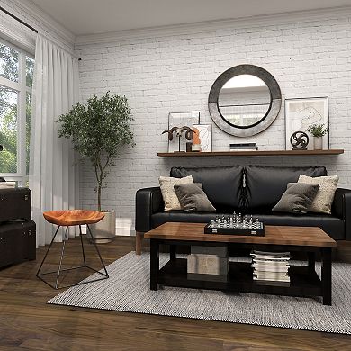 Stella & Eve Wood Low Curved Stool with Metal Base