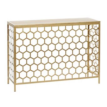 Stella & Eve Metal Honeycomb Pattern Console Table with Wood Top