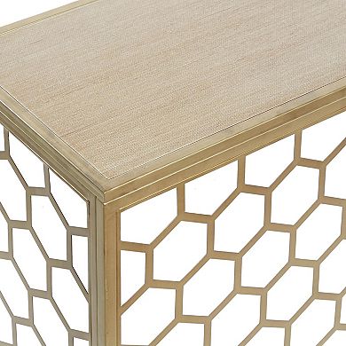 Stella & Eve Metal Honeycomb Pattern Console Table with Wood Top