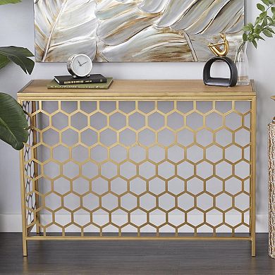 Stella & Eve Metal Honeycomb Pattern Console Table with Wood Top