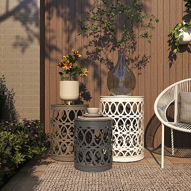 Stella & Eve3-Piece Metal Nesting Accent Table Set with Cutout Circle Pattern