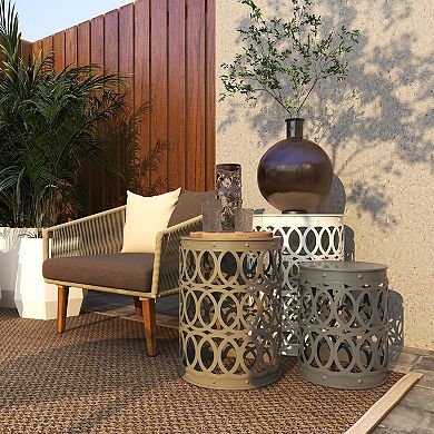 Stella & Eve3-Piece Metal Nesting Accent Table Set with Cutout Circle Pattern