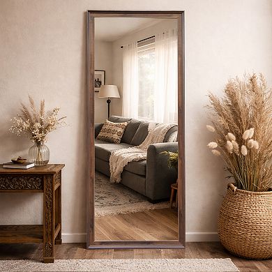 Brown Wood Framed Leaner Mirror