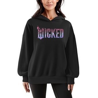 Women's Wicked For Good Logo Floral Oversized Fleece Hoodie Sweatshirt