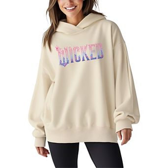 Women's Wicked For Good Logo Floral Oversized Fleece Hoodie Sweatshirt