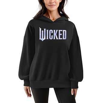 Women's Wicked For Good Logo Butterfly Sparkle Oversized Fleece Hoodie Sweatshirt