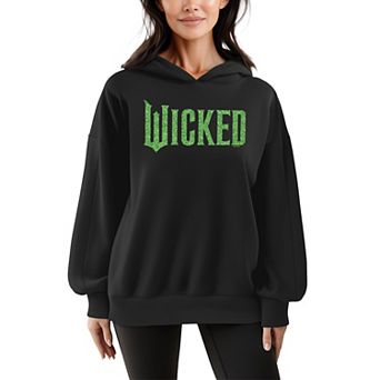 Women's Wicked Green Glitter Logo Oversized Fleece Hoodie Sweatshirt
