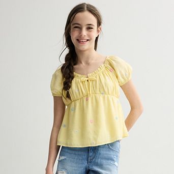 Girls 4-20 IZ Byer Peasant Top with Elastic Waist & Tie