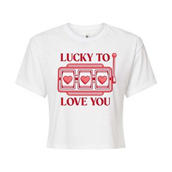 Juniors' Lucky to Love You Cropped Tee
