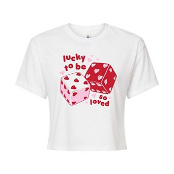 Juniors' Lucky To Be So Loved Cropped Tee