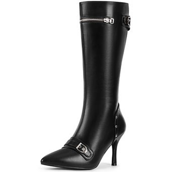 Women's Knee High Boots Pointed Toe Stiletto High Heel Tall Boots Zipper Party Dress Boots