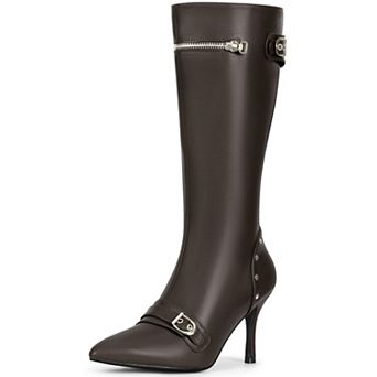 Women's Knee High Boots Pointed Toe Stiletto High Heel Tall Boots Zipper Party Dress Boots