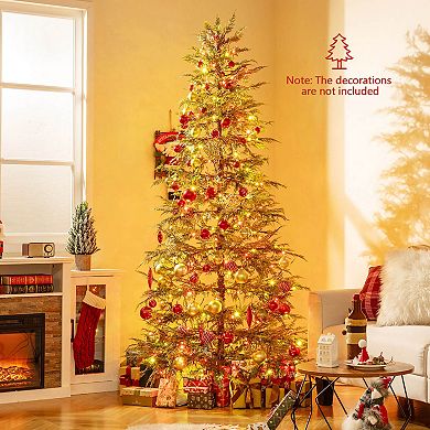 Costway 6.5/7.5 FT Pre-Lit Artificial Christmas Tree with 578 Branch Tips 390 Lights 8 Modes
