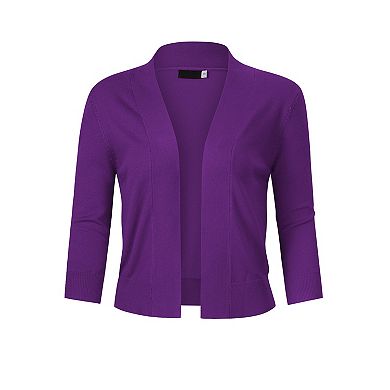Ladies' 3/4 Sleeve Cropped Cardigan Open Front Knit Short Bolero Shrugs