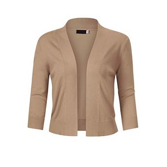 Ladies' 3/4 Sleeve Cropped Cardigan Open Front Knit Short Bolero Shrugs