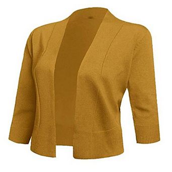 Ladies' 3/4 Sleeve Cropped Cardigan Open Front Knit Short Bolero Shrugs