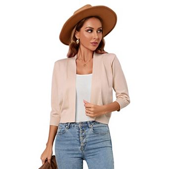 Ladies' 3/4 Sleeve Cropped Cardigan Open Front Knit Short Bolero Shrugs