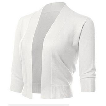 Ladies' 3/4 Sleeve Cropped Cardigan Open Front Knit Short Bolero Shrugs