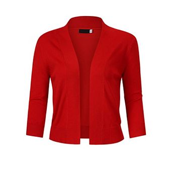Ladies' 3/4 Sleeve Cropped Cardigan Open Front Knit Short Bolero Shrugs