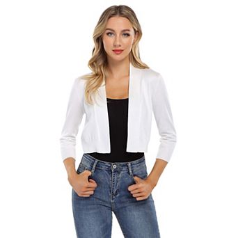 Ladies' 3/4 Sleeve Cropped Cardigan Open Front Knit Short Bolero Shrugs