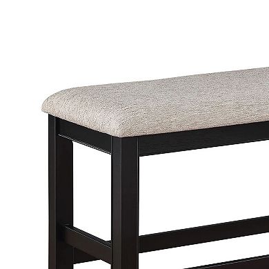 Filu Counter Height Dining Bench, Black Wood, Light Gray Linen, 40 Inch