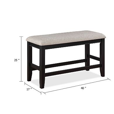 Filu Counter Height Dining Bench, Black Wood, Light Gray Linen, 40 Inch